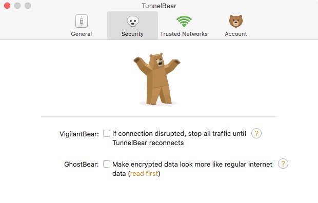 Ajustes de privacidad de TunnelBear
