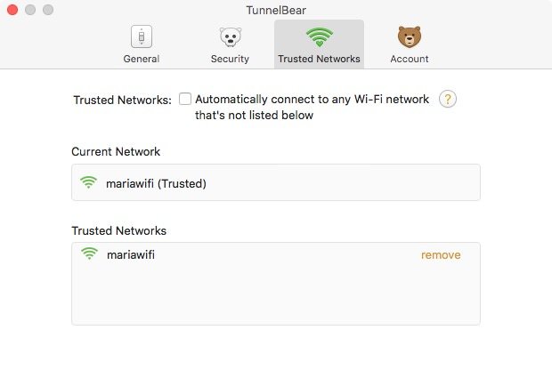 Trusted Networks en TunnelBear